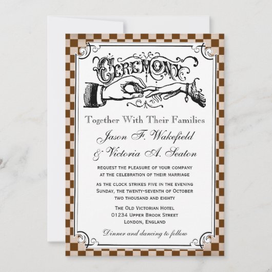 Steampunk-Checkboard Hochzeitsempfang Einladung (Vorderseite)