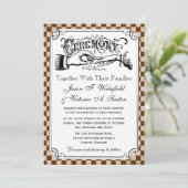 Steampunk-Checkboard Hochzeitsempfang Einladung (Stehend Vorderseite)