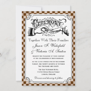 Steampunk-Checkboard Hochzeitsempfang Einladung
