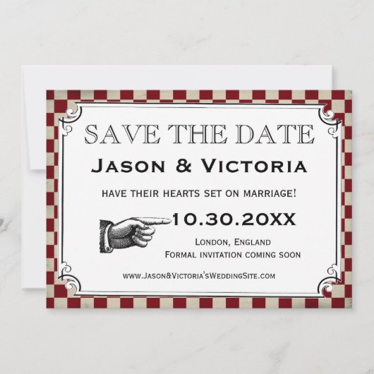 Steampunk-Checkerboard Hochzeit Speichern Sie die Save The Date (Vorderseite)