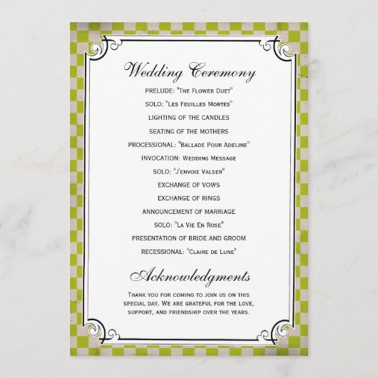 Steampunk-Checkerboard Hochzeitsprogramme Programm (Rückseite)