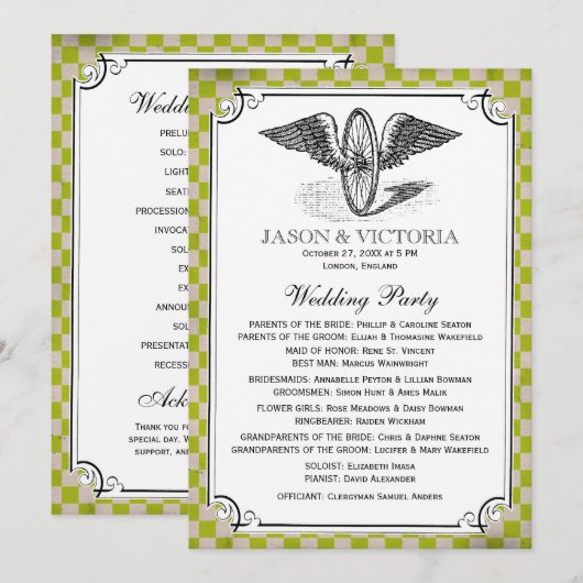 Steampunk-Checkerboard Hochzeitsprogramme Programm (Vorne/Hinten)