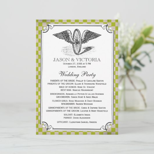 Steampunk-Checkerboard Hochzeitsprogramme Programm (Stehend Vorderseite)