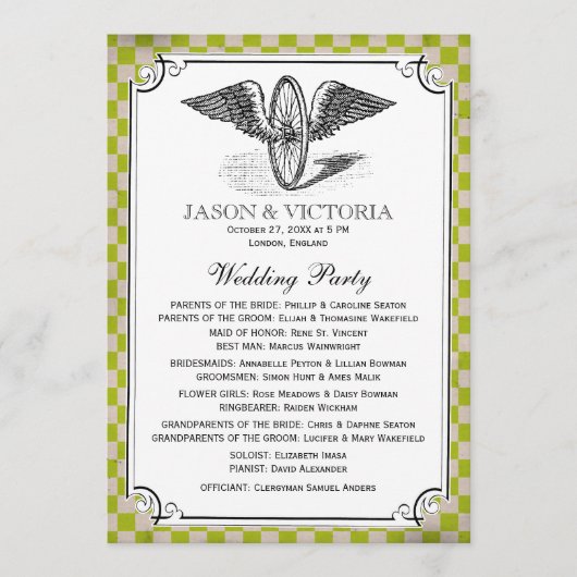 Steampunk-Checkerboard Hochzeitsprogramme Programm (Vorderseite)