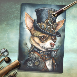 Steampunk Chihuahua 1 Dekoupage Paper Seidenpapier