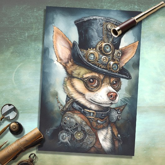Steampunk Chihuahua 1 Dekoupage Paper Seidenpapier