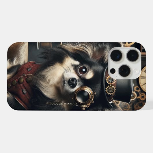Steampunk Chihuahua Funny Long Haired Chi iPhone Hülle (Rückseite (Horizontal))