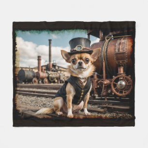 Steampunk Chihuahua und Zug Fleecedecke