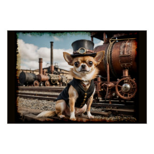 Steampunk Chihuahua und Zug Poster