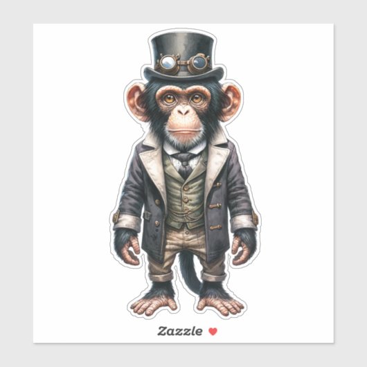 Steampunk Chimpanzee Transparenter Aufkleber (Blatt)