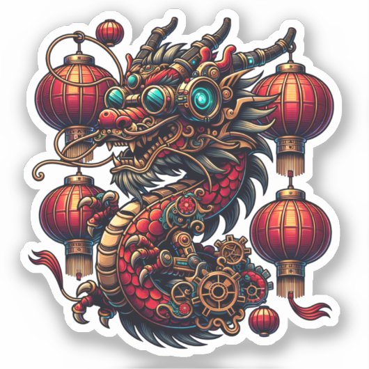 Steampunk Chinese New Year Dragon Aufkleber (Vorderseite)