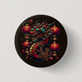 Steampunk Chinese New Year Dragon Button (Vorderseite)