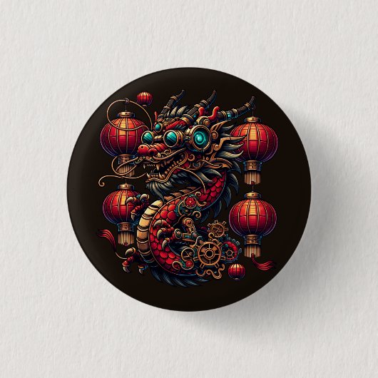 Steampunk Chinese New Year Dragon Button (Vorderseite)