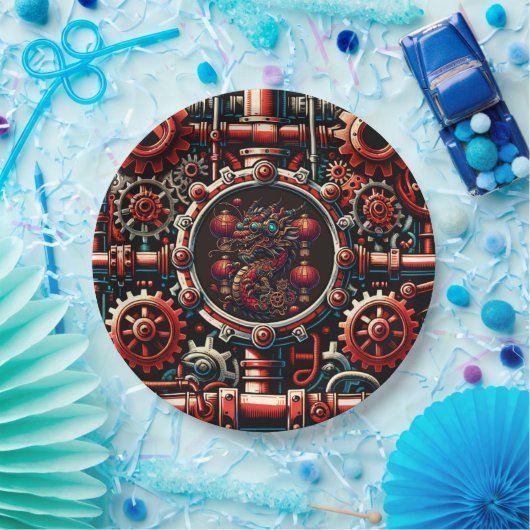 Steampunk Chinese New Year Dragon Pappteller (Party)