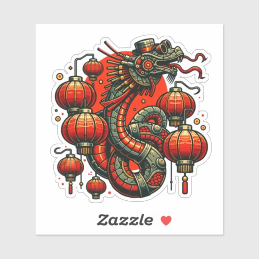 Steampunk Chinese New Year Snake Aufkleber (Blatt)