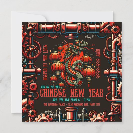 Steampunk Chinese New Year Snake Einladung (Vorderseite)