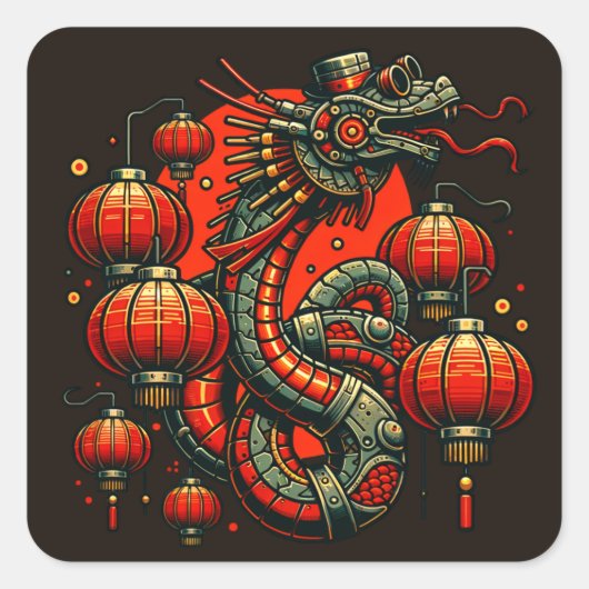Steampunk Chinese New Year Snake Quadratischer Aufkleber (Vorderseite)