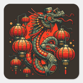 Steampunk Chinese New Year Snake Quadratischer Aufkleber