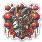 Steampunk Chinesisches Neujahrs Ziege Aufkleber (Vorderseite)