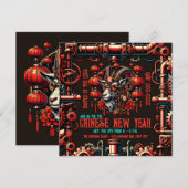 Steampunk Chinesisches Neujahrs Ziege Einladung (Vorne/Hinten)