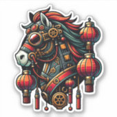 Steampunk Chinesisches Neujahrspferd Aufkleber (Vorderseite)