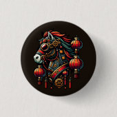 Steampunk Chinesisches Neujahrspferd Button (Vorderseite)