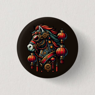 Steampunk Chinesisches Neujahrspferd Button