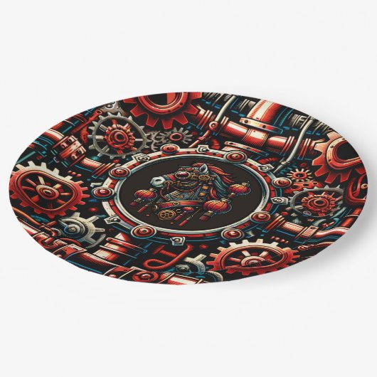 Steampunk Chinesisches Neujahrspferd Pappteller (Schrägansicht)