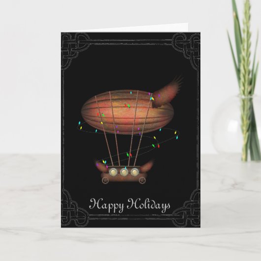 Steampunk Christmas Airship Grußkarte Feiertagskarte (Vorderseite)