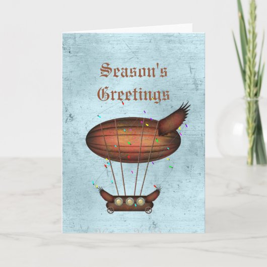 Steampunk Christmas Bronze Airship Grußkarte Feiertagskarte (Vorderseite)