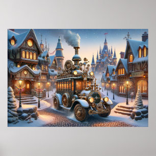 Steampunk Christmas Bus Poster