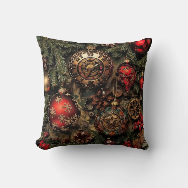 Steampunk Christmas Throw Pillow Kissen (Vorderseite)