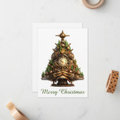 Steampunk Christmas Tree Grußkarte Mitteilungskarte (Vorderseite/Rückseite Beispiel)