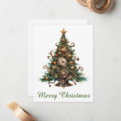 Steampunk Christmas Tree Grußkarte Mitteilungskarte (Vorderseite/Rückseite Beispiel)