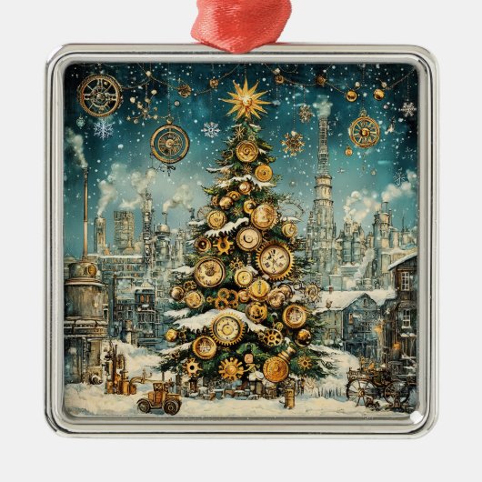 Steampunk Christmas Tree Ornament Aus Metall (Vorne)