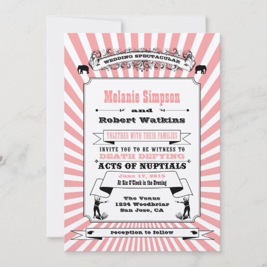 Steampunk Circus Hochzeit Einladung Rosa (Vorderseite)