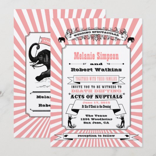 Steampunk Circus Hochzeit Einladung Rosa (Vorne/Hinten)