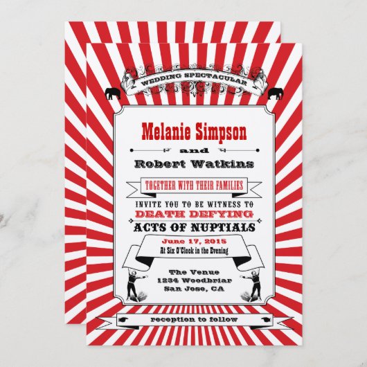 Steampunk Circus Hochzeit Einladung Rot (Vorne/Hinten)