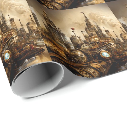Steampunk City Geschenkpapier (Rolleneckpunkt)
