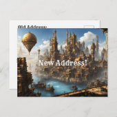 Steampunk City mit Balloon neue Adresse Postkarte (Vorne/Hinten)