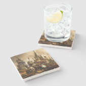 Steampunk City Steinuntersetzer (Seitenansicht)