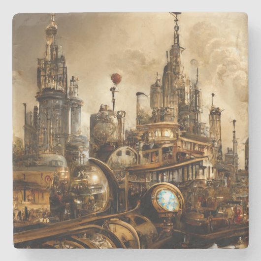 Steampunk City Steinuntersetzer (Vorderseite)
