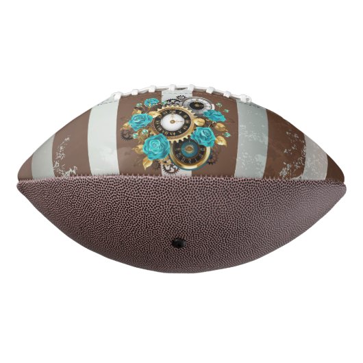 Steampunk Clock and Turquoise Roses on Striped Football (Gedreht 270)