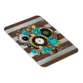 Steampunk Clock and Turquoise Roses on Striped Magnet (Rechte Seite)