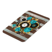 Steampunk Clock and Turquoise Roses on Striped Magnet (Linke Seite)