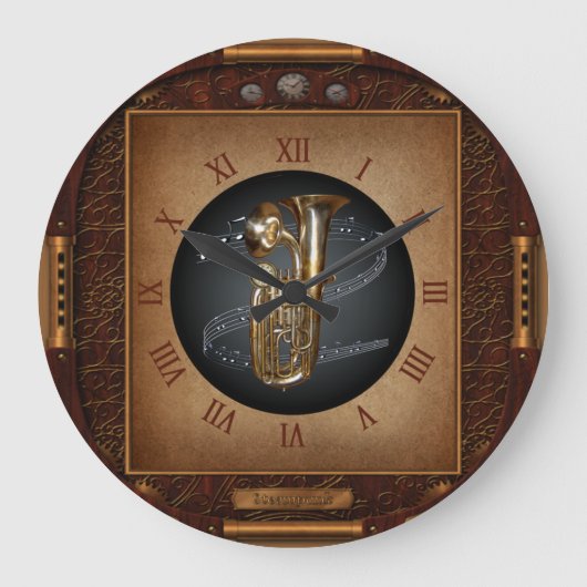Steampunk Clock~Doublophone~Double Bell Euphonium~ Große Wanduhr (Vorderseite)