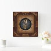 Steampunk Clock~Doublophone~Double Bell Euphonium~ Quadratische Wanduhr (Zuhause)