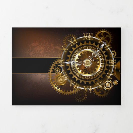 Steampunk clock dreifach gefaltete einladung (Cover)