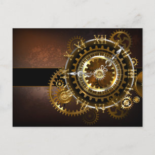 Steampunk clock einladungspostkarte