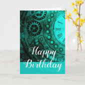 Steampunk Clock & Gears Birthday Karte (Gelbe Blume)
